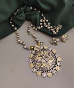 Glamaya Oxidised Two Tone Long Necklace Earring Set 1 GLAM-CN-TT-30-226966-57-5