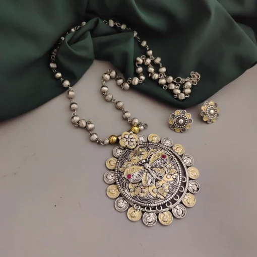 Glamaya Oxidised Two Tone Long Necklace Earring Set 1 GLAM-CN-TT-30-226966-57-5