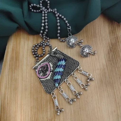 Glamaya Oxidised Peacock Chain Necklace Earrings Set 4 GLAM-CN-OX-20-904013-35-6 Glamaya Oxidised Peacock Chain Necklace Earrings Set 4 GLAM-CN-OX-20-904013-35-6