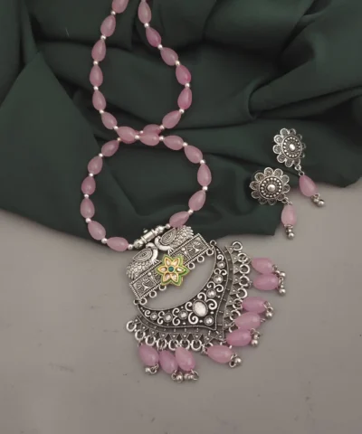 Glamaya Oxidsed Glass Beads Long Necklace Earrings Set 2 GLAM-CN-BE-75-675239-105-2