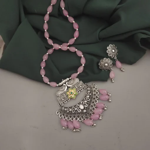 Glamaya Oxidsed Glass Beads Long Necklace Earrings Set 2 GLAM-CN-BE-75-675239-105-2 Glamaya Oxidsed Glass Beads Long Necklace Earrings Set 2 GLAM-CN-BE-75-675239-105-2