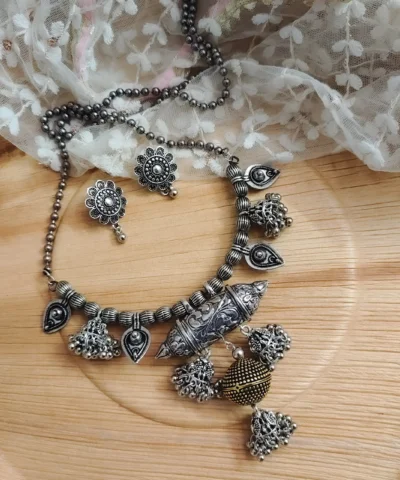 Glamaya Mannat Long Oxidized Necklace Earring Set 1 GLAM-CN-OX-37F5-703766-55-4
