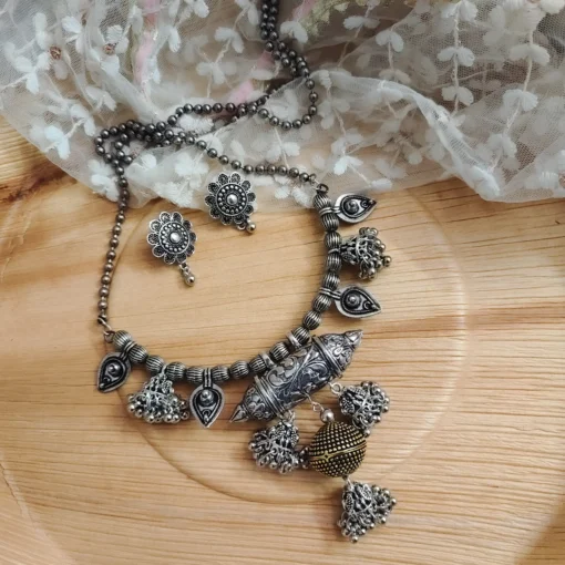 Glamaya Mannat Long Oxidized Necklace Earring Set 1 GLAM-CN-OX-37F5-703766-55-4