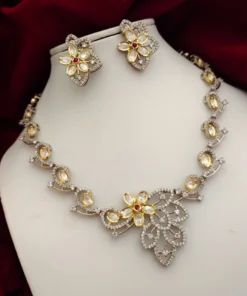 Glamaya American Diamond Dak Polki Statement Necklace Earrings Set 1 GLAM-CN-CZ-228-462770-250-5