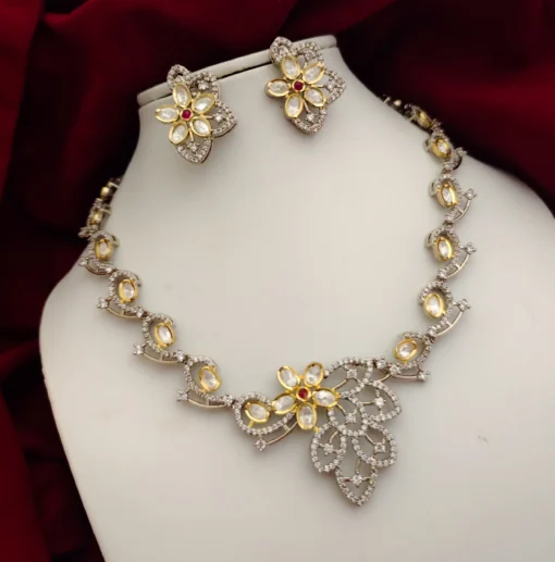 Glamaya American Diamond Dak Polki Statement Necklace Earrings Set 1 GLAM-CN-CZ-228-462770-250-5