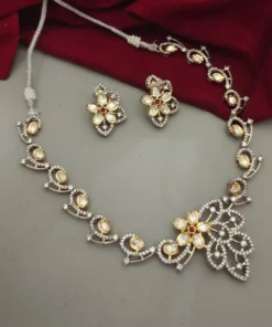 Glamaya American Diamond Dak Polki Statement Necklace Earrings Set 2 GLAM-CN-CZ-228-462770-250-5