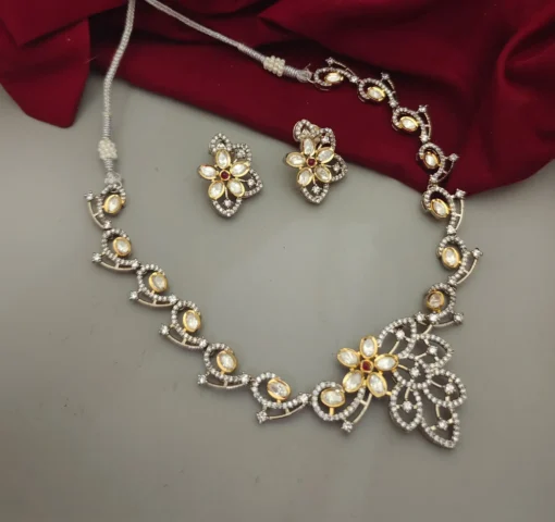 Glamaya American Diamond Dak Polki Statement Necklace Earrings Set 2 GLAM-CN-CZ-228-462770-250-5 Glamaya American Diamond Dak Polki Statement Necklace Earrings Set 2 GLAM-CN-CZ-228-462770-250-5
