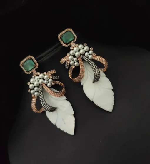 Glamaya Mother Of Pearl Oxidised American Diamond Earrings 1 GLAM-ER-CZ-103-301780-110-10