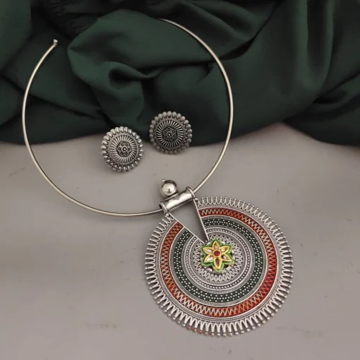 Glamaya Oxidised Hasli Necklace Earrings Set 3 GLAM-CN-OX-18F6-036964-25-7 Glamaya Oxidised Hasli Necklace Earrings Set 3 GLAM-CN-OX-18F6-036964-25-7