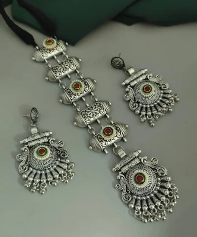 Glamaya Oxidised Tie Necklace Earrings Set 1 GLAM-CN-OX-90-433076-125-2