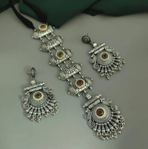 Glamaya Oxidised Tie Necklace Earrings Set 1 GLAM-CN-OX-90-433076-125-2