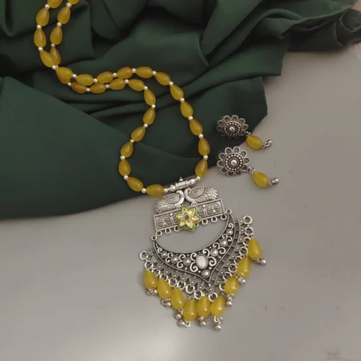 Glamaya Oxidsed Glass Beads Long Necklace Earrings Set 3 GLAM-CN-BE-75-675239-105-2 Glamaya Oxidsed Glass Beads Long Necklace Earrings Set 3 GLAM-CN-BE-75-675239-105-2