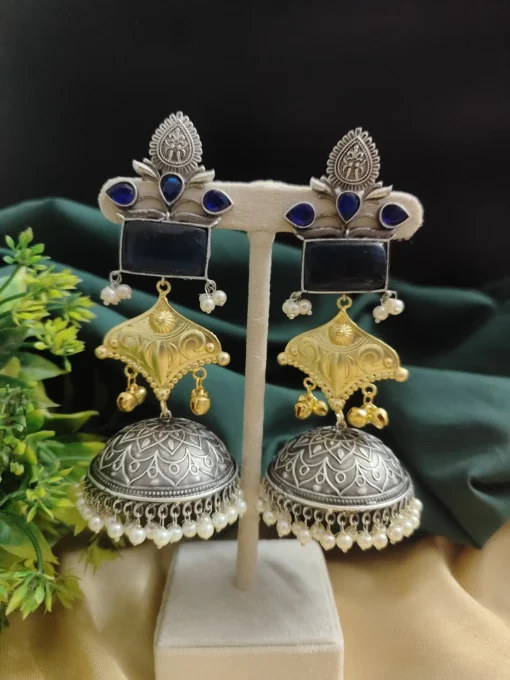 Glamaya Shanaya Silver Replica Two Tone Jhumka Earring 9 GLAM-ER-TT-80-332500-110-5 Glamaya Shanaya Silver Replica Two Tone Jhumka Earring 9 GLAM-ER-TT-80-332500-110-5