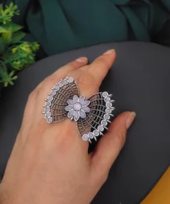 Glamaya Oxidised Semi Precious Stone Bow Adjustable Rings Pink 2 GLAM-RI-ST-7-841532-12-10