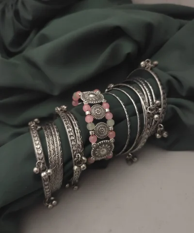 Glamaya Oxidised Bangles Combo Set Of 17 Pc Pink 1 GLAM-CB-OX-75-611327-95-4