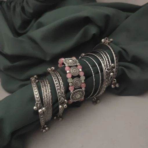 Glamaya Oxidised Bangles Combo Set Of 17 Pc Pink 1 GLAM-CB-OX-75-611327-95-4