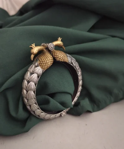 Glamaya Silver Lookalike Peacock Two Tone Bangle 1 GLAM-BB-TT-50-905550-65-6