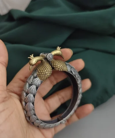 Glamaya Silver Lookalike Peacock Two Tone Bangle 2 GLAM-BB-TT-50-905550-65-6