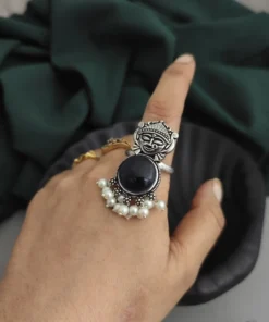 Glamaya Oxidised Durga Monalisa Stone Adjustable Ring 6 GLAM-RI-ST-12-370533-19-5 Glamaya Oxidised Durga Monalisa Stone Adjustable Ring 6 GLAM-RI-ST-12-370533-19-5