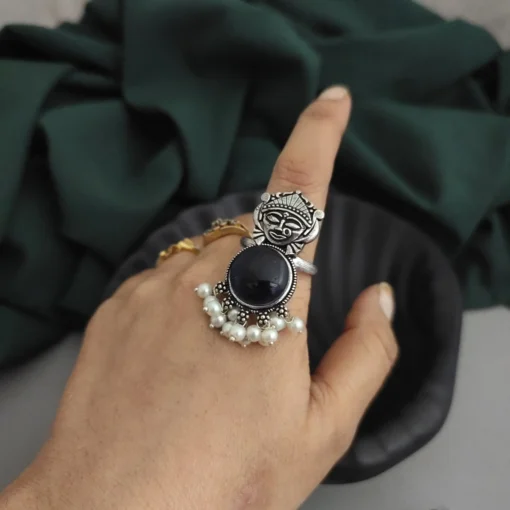 Glamaya Oxidised Durga Monalisa Stone Adjustable Ring 6 GLAM-RI-ST-12-370533-19-5 Glamaya Oxidised Durga Monalisa Stone Adjustable Ring 6 GLAM-RI-ST-12-370533-19-5
