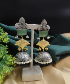 Glamaya Shanaya Silver Replica Two Tone Jhumka Earring 4 GLAM-ER-TT-80-332500-110-5
