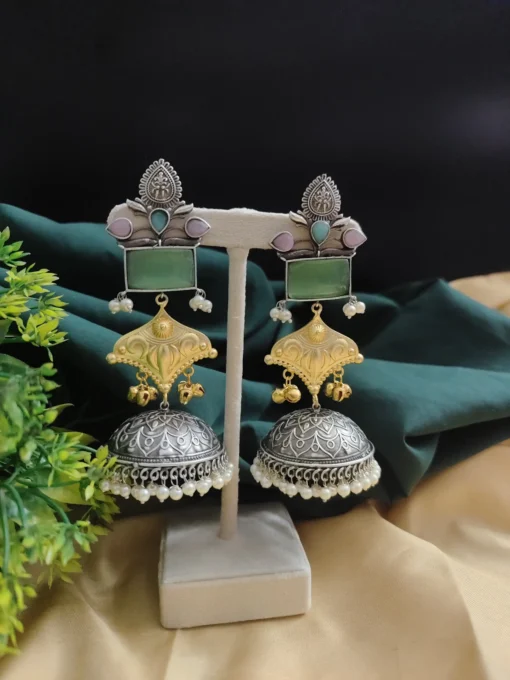 Glamaya Shanaya Silver Replica Two Tone Jhumka Earring 4 GLAM-ER-TT-80-332500-110-5 Glamaya Shanaya Silver Replica Two Tone Jhumka Earring 4 GLAM-ER-TT-80-332500-110-5