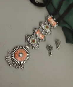 Glamaya Oxidised Meenakari Tie Necklace Earrings Set 2 GLAM-CN-ME-18-111579-33-5