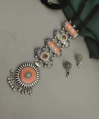 Glamaya Oxidised Meenakari Tie Necklace Earrings Set 2 GLAM-CN-ME-18-111579-33-5