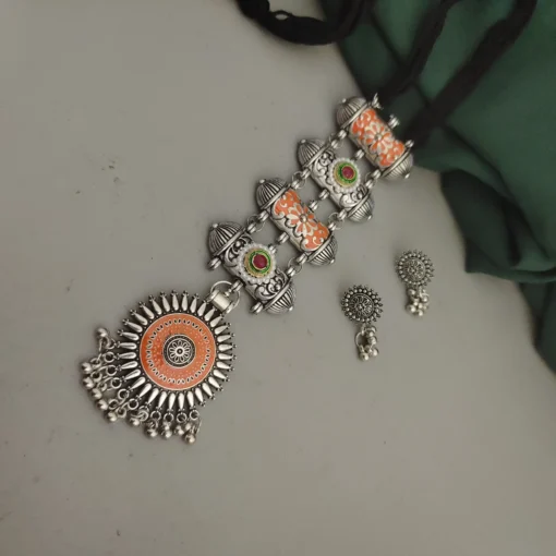 Glamaya Oxidised Meenakari Tie Necklace Earrings Set 2 GLAM-CN-ME-18-111579-33-5 Glamaya Oxidised Meenakari Tie Necklace Earrings Set 2 GLAM-CN-ME-18-111579-33-5