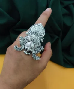 Glamaya Durga Oxidised Adjustable Finger Ring 3 GLAM-RI-OX-9-500946-12-5