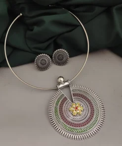 Glamaya Oxidised Hasli Necklace Earrings Set 2 GLAM-CN-OX-18F6-036964-25-7