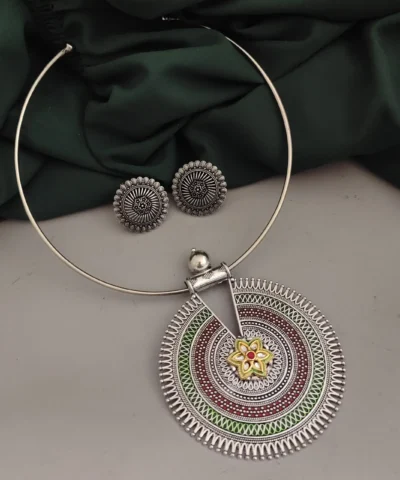 Glamaya Oxidised Hasli Necklace Earrings Set 2 GLAM-CN-OX-18F6-036964-25-7