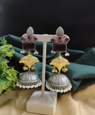 Glamaya Shanaya Silver Replica Two Tone Jhumka Earring 2 GLAM-ER-TT-80-332500-110-5