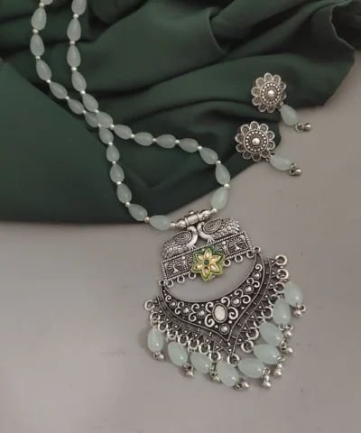 Glamaya Oxidsed Glass Beads Long Necklace Earrings Set 1 GLAM-CN-BE-75-675239-105-2