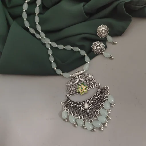 Glamaya Oxidsed Glass Beads Long Necklace Earrings Set 1 GLAM-CN-BE-75-675239-105-2