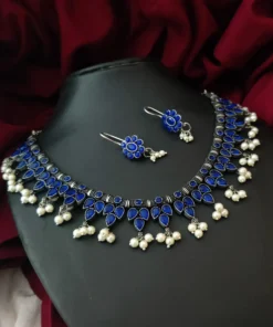 Glamaya German Silver Blue Stone Necklace Earrings Set 1 GLAM-CN-ST-66F7-961398-100-3