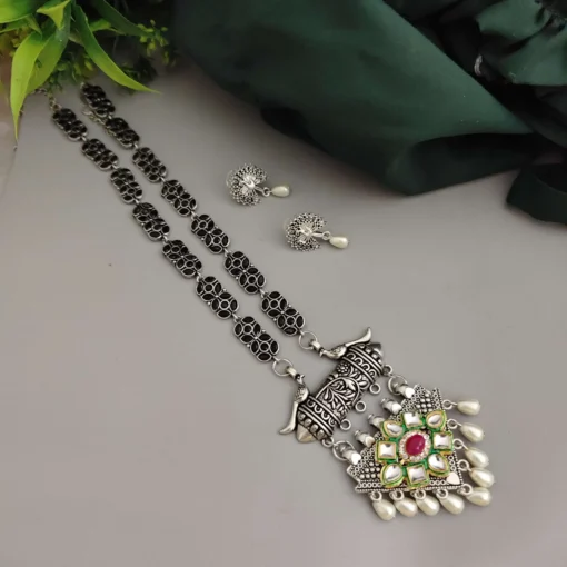 Glamaya Aadrika Long Oxidised Long Necklace Earring Set 9 GLAM-CN-OX-15-613041-21-10 Glamaya Aadrika Long Oxidised Long Necklace Earring Set 9 GLAM-CN-OX-15-613041-21-10