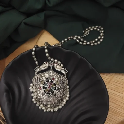 Glamaya Yashsvi Silver Replica Brass Necklace Earring Set Multi 2 GLAM-CN-BR-41F3-705391-50-8 Glamaya Yashsvi Silver Replica Brass Necklace Earring Set Multi 2 GLAM-CN-BR-41F3-705391-50-8