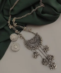 Glamaya Noor Oxidised Long Chain Necklace Earring Set 1 GLAM-CN-OX-20-680471-35-6