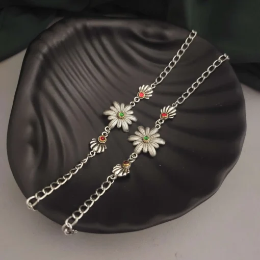 Glamaya Oxidised Flower Anklets 1 GLAM-AN-OX-30-151511-50-2