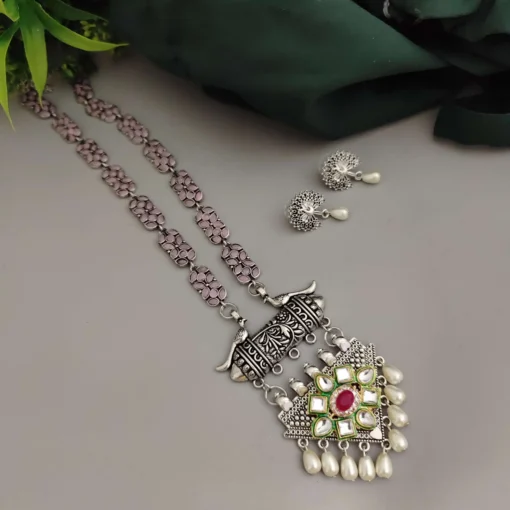 Glamaya Aadrika Long Oxidised Long Necklace Earring Set 5 GLAM-CN-OX-15-613041-21-10 Glamaya Aadrika Long Oxidised Long Necklace Earring Set 5 GLAM-CN-OX-15-613041-21-10