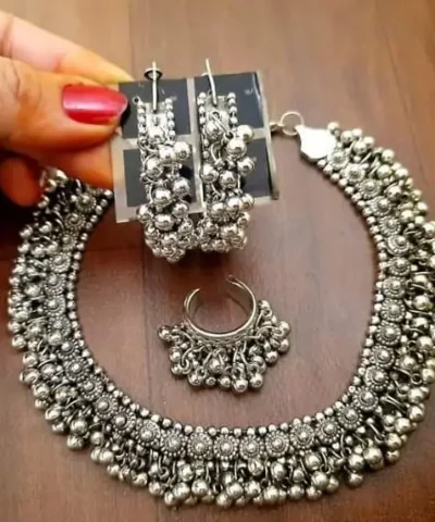 Glamaya Oxidised Ghungroo Necklace Earring N Ring Combo Set 1 GLAM-CN-OX-33F3-552107-52-6