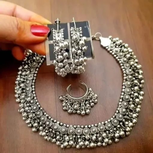 Glamaya Oxidised Ghungroo Necklace Earring N Ring Combo Set 1 GLAM-CN-OX-33F3-552107-52-6