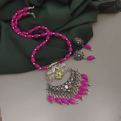 Glamaya Oxidsed Glass Beads Long Necklace Earrings Set 4 GLAM-CN-BE-75-675239-105-2 Glamaya Oxidsed Glass Beads Long Necklace Earrings Set 4 GLAM-CN-BE-75-675239-105-2