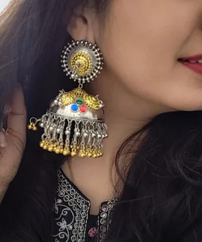 Glamaya Oxidised Two Tone Lightweight Jhumka Earrings 2 GLAM-ER-TT-40-968404-55-3
