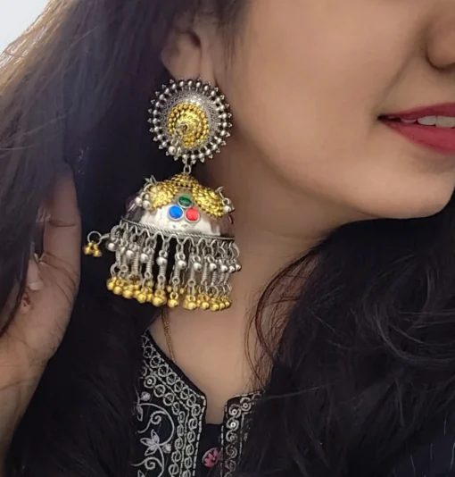 Glamaya Oxidised Two Tone Lightweight Jhumka Earrings 2 GLAM-ER-TT-40-968404-55-3 Glamaya Oxidised Two Tone Lightweight Jhumka Earrings 2 GLAM-ER-TT-40-968404-55-3