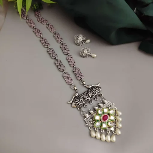 Glamaya Aadrika Long Oxidised Long Necklace Earring Set 6 GLAM-CN-OX-15-613041-21-10 Glamaya Aadrika Long Oxidised Long Necklace Earring Set 6 GLAM-CN-OX-15-613041-21-10