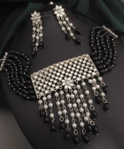 Glamaya Oxidised Beads Choker Necklace Earrings Set 4 GLAM-CN-BE-24-995380-33-5