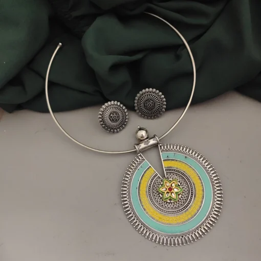 Glamaya Oxidised Hasli Necklace Earrings Set 4 GLAM-CN-OX-18F6-036964-25-7 Glamaya Oxidised Hasli Necklace Earrings Set 4 GLAM-CN-OX-18F6-036964-25-7