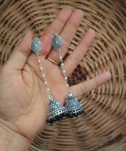 Glamaya Oxidised Pearl Chain Jhumka Earrings 2 GLAM-ER-PE-16F7-548756-25-3
